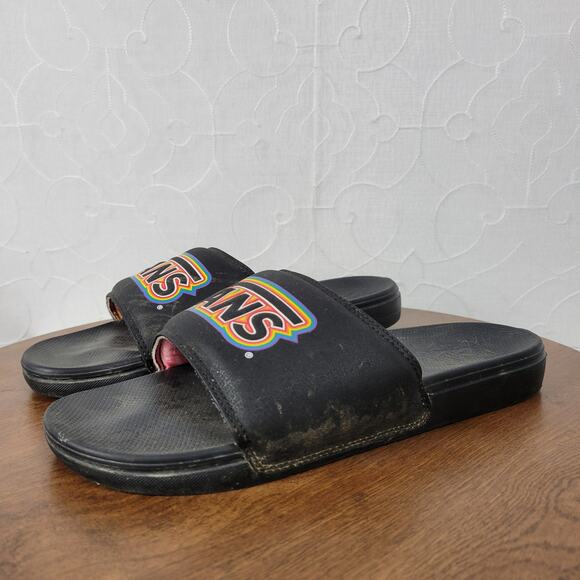 Vans Slides La Costa Sandals 11 Pride Black Logo Synthetic Nubuck Slip On - Picture 3 of 10